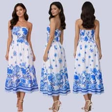 Vestido Midi Feminino Floral Tomara Que Caia com Lastex no Busto – Moda Verão 36 a 42