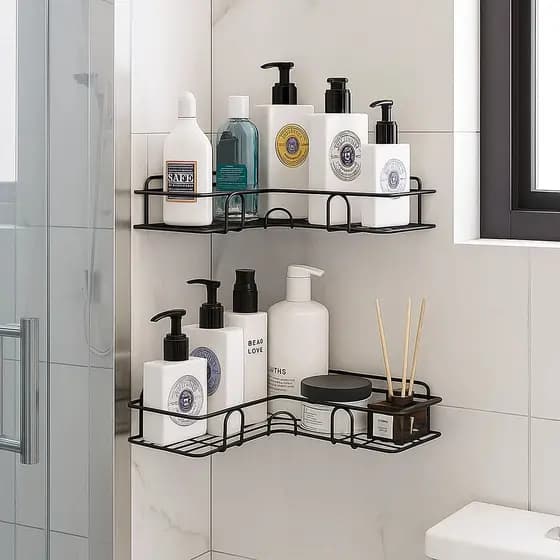 Prateleira Aramada de Canto em L Porta Shampoo  Suporte de Tempero Organizar a casa fixação rápida