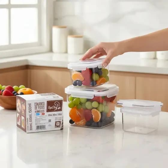 Conjunto Hermético Térmico 3 Potes Conservação Alimentos Armazenamento Vedação Segura Achadinhos