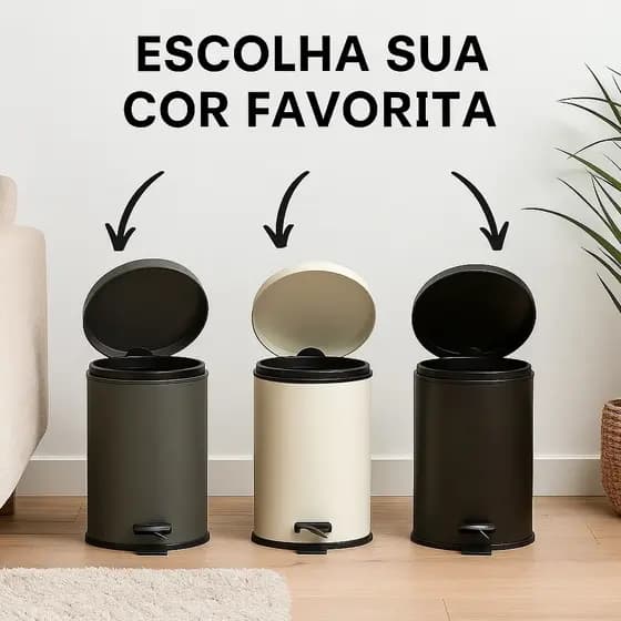 Lixeira Pedal Aço Black Matte 5 Litros Banheiro Escritório
