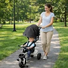 Triciclo Bebê Empurrador Cesta Proteção Solar Passeio Seguro