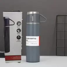 caneca Kit Garrafa Térmica Vacuum Bottle Inox 500ml 1 OU 3 Xícaras Bebidas Fria ou Quente