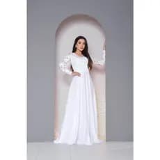 Sônia Anair Vestido Longo Feminino de Noiva de Casamento Civil Cartório Liso Clássico