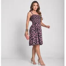 Vestido Feminino Curto Verão Floral Alça de Latex Casual