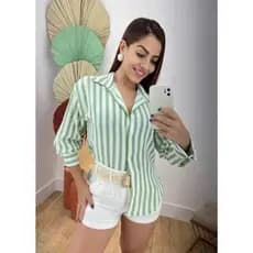 camisa manga longa listrada risca de giz feminina
