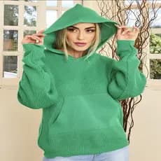 Trico blusa moletom tricot comcapuz e bolsos feminina novo