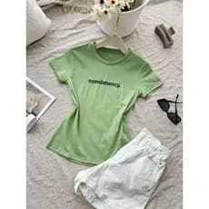 camiseta tshirt feminina manga curta algodão 100 % Gola careca sempre com estampa