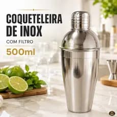 Coqueteleira Bartender Inox 500 ml Com Filtro Shaker Para Gin Caipirinha Drinks Coquetéis Bar Casa
