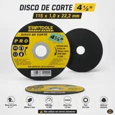Disco Corte 4.1/2 Polegadas 115 x 1,0 x 22,2mm Para Metal Inox Ferro Esmerilhadeira Angular Kit