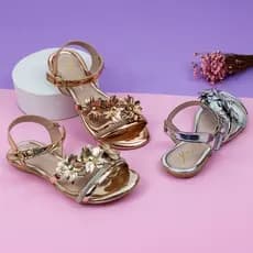 Sandália Infantil Menina Metalizada Brilho Strass Flor Original Delicada Confortável Promoção