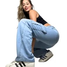Calça Balão Cargo Feminina 100% Jeans Premium Empina Bum Bum – Modelagem Wide Street Do 34 AO 44