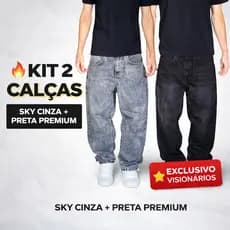 Kit 2 Calças Jeans Baggy Premium Masculina – SKY Cinza + Preta Premium Streetwear 36 ao 48