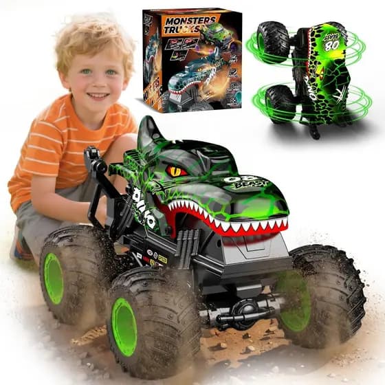 Brinquedos Monster Truck Para Crianças , 1 : 20 Dinosaur Toys RC Car Com 360 ° Spins & Drifting , Caminhões Monstros Tod