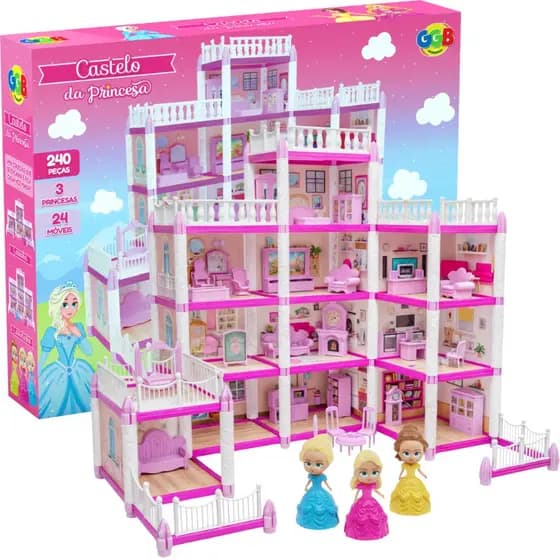 Castelo de Princesa 240 PeçasCom 3 Princesas24 Moveis Brinquedo Infantil de Menina