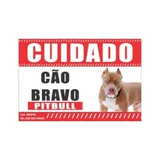Cuidado Cão Bravo Pitbull Placa De Advertência Pvc Branco Lisa