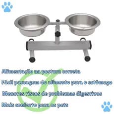 Bebedouro e Comedouro Duplo Elevado Alto Ajustável Regulável para Cães e Gatos