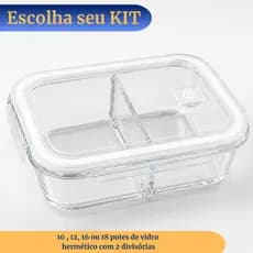 Kit até 18 Potes Herméticos 1000ml com 2 Divisórias – Tampa Antivazamento Marmita Fitness