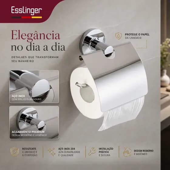 Porta Papel Higiênico em Aço Inox Cromado, Acabamento Premium, Resistente e Durável, Alta Qualidade, Pronta Entrega