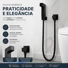 Kit Ducha Higiênica Quadrada Preto Registro Metal 1/4 Volta Mangueira Flexível Banheiro