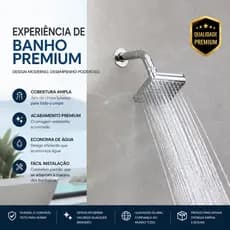 Ducha Quadrada de Parede Alta Pressão - Jato Uniforme, Fácil Limpeza, Acabamento Cromado