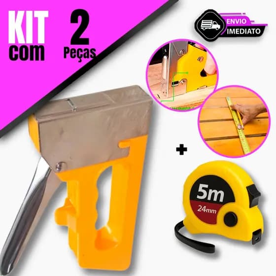 Kit Grampeador Tapeceiro + Trena 5M – Perfeito para Pequenos Reparos