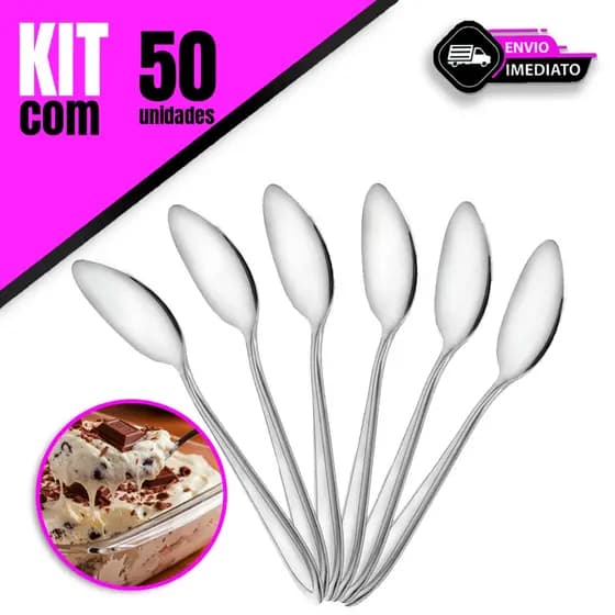 Kit 50 Colheres de Sobremesa – Elegância e Praticidade para Servir Doces!
