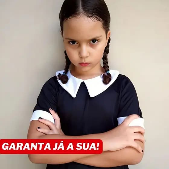 Fantasia de Halloween Vestido Infantil da Wandinha Infantil 2 a 10 Anos