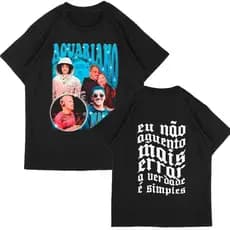 Camiseta Camisa Chico Moedas Aquariano Nato Eu não Aguento Mais Errar a Verdade é Simples Frente e Costas
