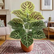 Planta artificial realista de 115 cm e 18 folhas com inflorescência nervurada de filodendro com toque real
