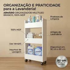 Armário Multiuso Organizador com Rodinhas 100% MDF para Cozinha Lavanderia Banheiro Escritório 50cm 80cm