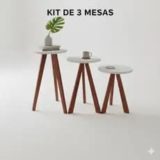 kit 3 Mesinha Lateral Redonda Sala
