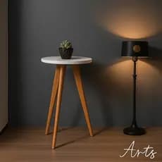 Mesa Lateral Redonda Tripé em Madeira e MDF – Design Moderno para Sala ou Quarto – VIVE Arts