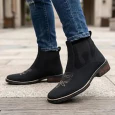 Botina Masculina Texana Country Cano Curto Elástico Lateral Bordado Estilo Western Trabalho Agro Rodeio