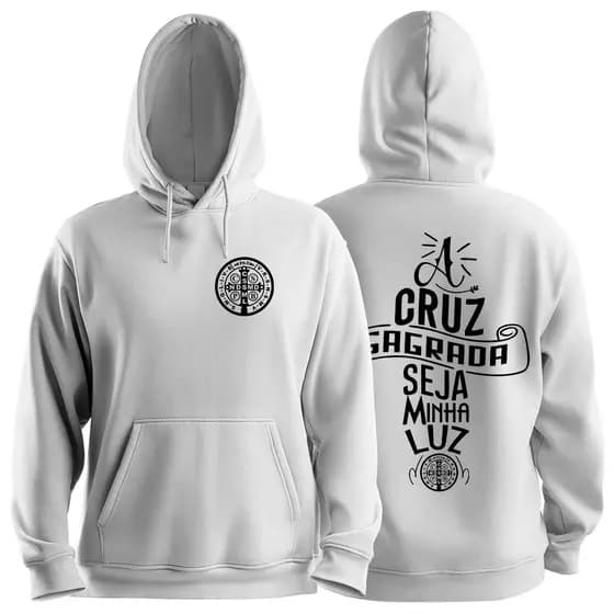 Moletom São Bento Blusa de Frio Religiosa Casaco Católico com Cruz Sagrada  %Algodão Premium