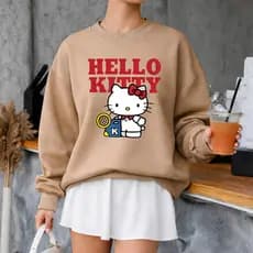 Moletom Hello Kitty Look Casual Feminino Elegante Estiloso Blusa De Frio Gola Careca