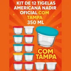 Kit 12, 6 e 3 Potes de Vidro Nadir 350ml c/ Tampa–Tigela Americana Original Multiuso Micro-ondas, Freezer e etc