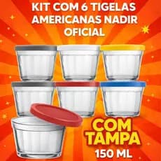 Kit 6 Potes de Vidro Nadir 150ml c/ Tampa–Tigela Americana Original Multiuso Micro-ondas, Freezer e etc.