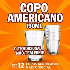 Kit 12 Copos Americano Nadir 190ml Tradicional Multiuso Vidro Original Bares Restaurantes Casa