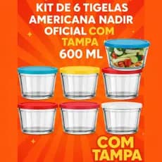 Kit 6 Potes de Vidro Nadir 600ml c/ Tampa–Tigela Americana Original Multiuso Micro-ondas, Freezer e etc.