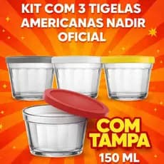 Kit 3 Potes de Vidro Nadir 150ml c/ Tampa–Tigela Americana Original Multiuso Micro-ondas, Freezer e etc.