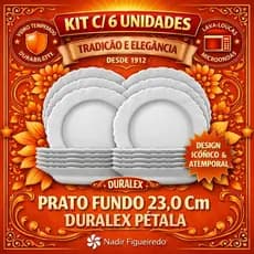Kit 6 Prato Fundo Duralex Branco Pétala Opaline Vidro Resistente Original Nadir Figueiredo Ideal Almoço Jantar