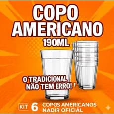 Kit 6 Copos Americano Nadir 190ml Tradicional Multiuso Vidro Original Bares Restaurantes Casa