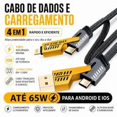 Cabo Usb Turbo 65w Carregador 4 em 1 Tipo C para iPhone Xiaomi 1m