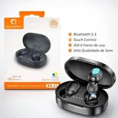 H'maston Rs-27 Fone De Ouvido Bluetooth 5.3 Sem Fio Fone Tws Duplo Com Microfone Luz Led Preto
