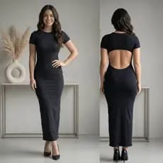 Vestido Longo Feminino Costas Nuas Tubinho Suplex Midi Elegante Casual Liso