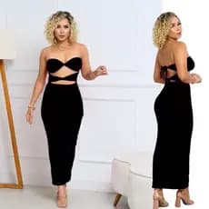 Vestido Longo Cruzado Comprido Tiras de Amarrar Suplex