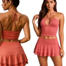 Conjunto feminino short saia e croped multiformas casual festa eventos