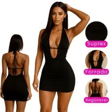 Vestido Curto Feminino Sensual Justo Decote U De Festa Casual Suplex