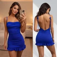 Vestido Curto Casual Feminino com Babado Amarração Suplex - Conforto e Estilo para Passeios, Eventos e Look Casual"