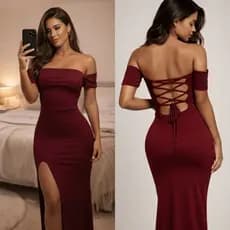 Vestido Longo Vinho Suplex Empina Bumbum Costas Abertas Amarração Fenda Elegante Festa 36 ao 42 Premium